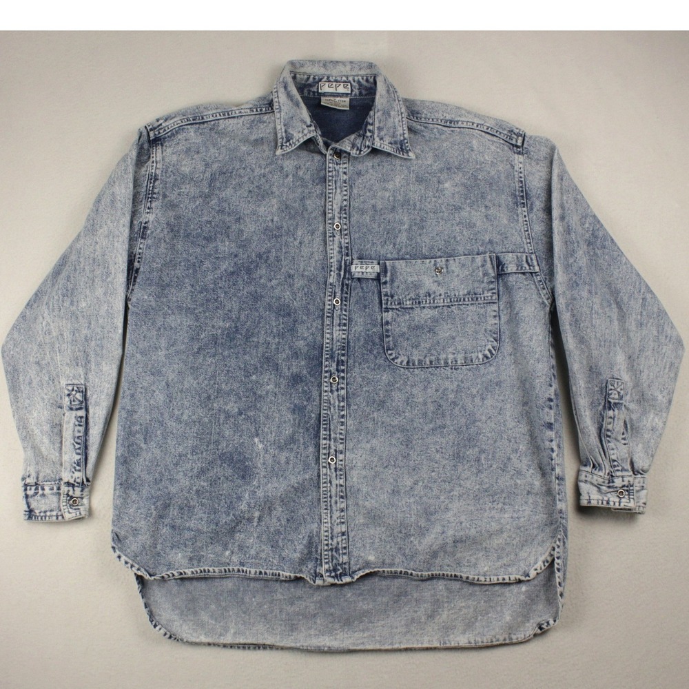 Rad 80s 90s Mall Rat Acid Wash Denim Shirt Pepe Size M Baggy Oversized